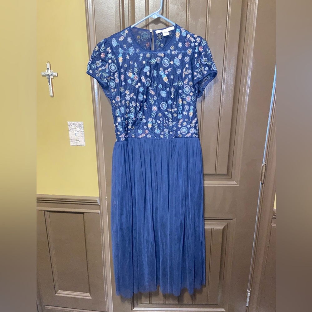 French Connection Diya Fit & Flare Midi Dress Size 12 Navy - Picture 5 of 12